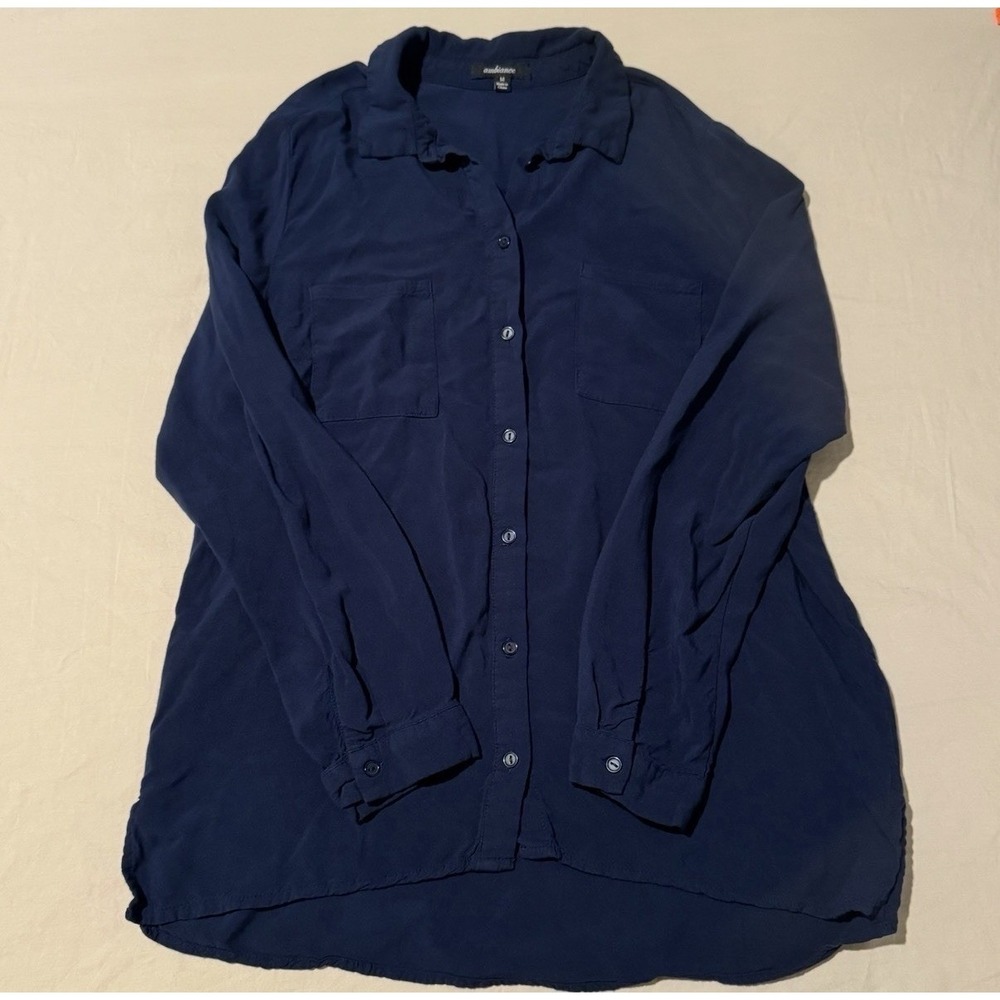 Ambiance Appareal Blue Button Down Long Sleeve Shirt Size Medium